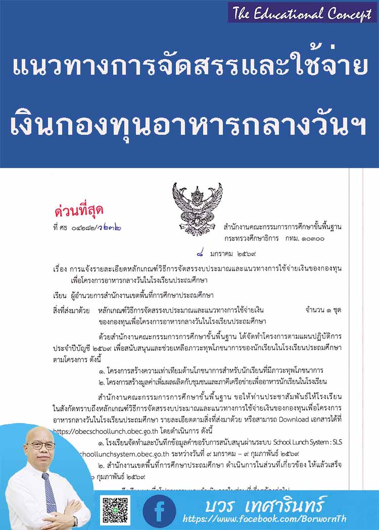 ขอรับการจัดสรรงบประมาณกองทุนโครงการอาหารกลางวัน