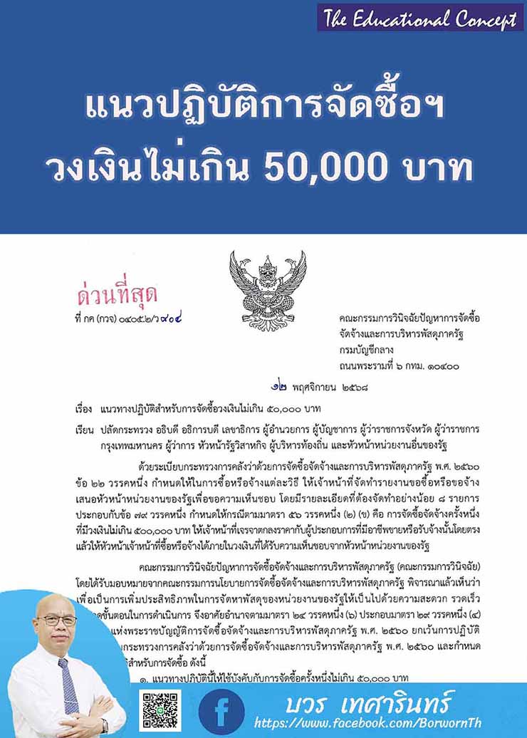 แนวทางการจัดซื้อวงเงินไม่เกิน 50,000 บาท และการยืม