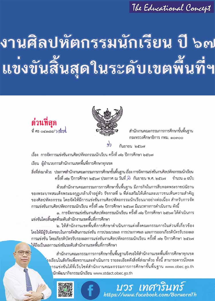 แนวทางจัดการแข่งขันงานศิลปหัตถกรรมนักเรียน ครั้งที่ 72 ปี 2567
