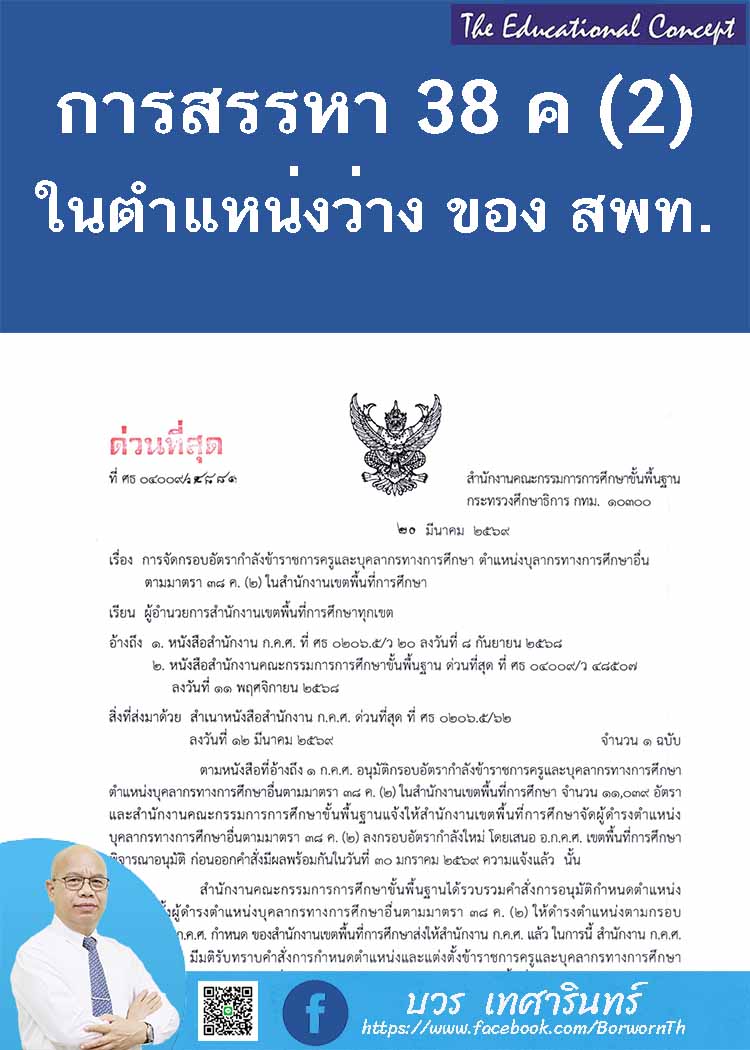 การบรรจุแต่งตั้ง 38 ค (๒) ในสำนักงานเขตพื้นที่การศึกษา