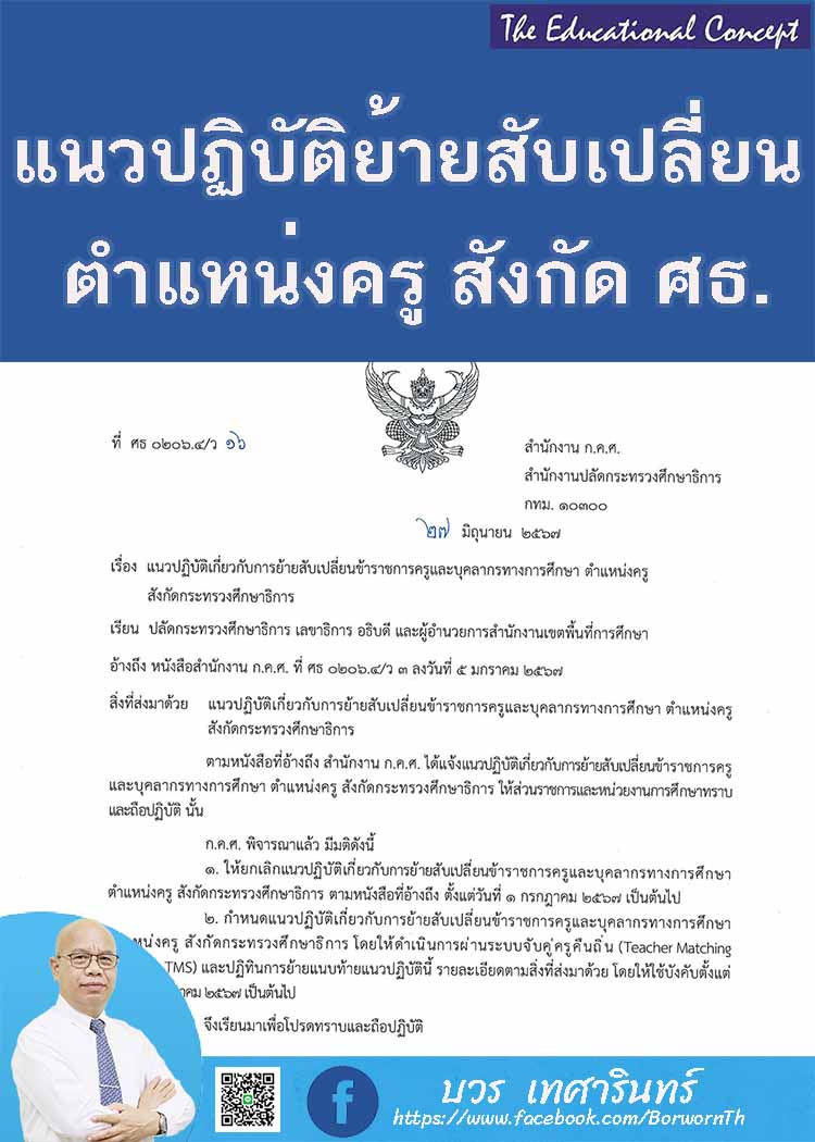 แนวปฏิบัติในการย้ายสับเปลี่ยนตำแหน่งครู สังกัดกระทรวงศึกษาธิการ