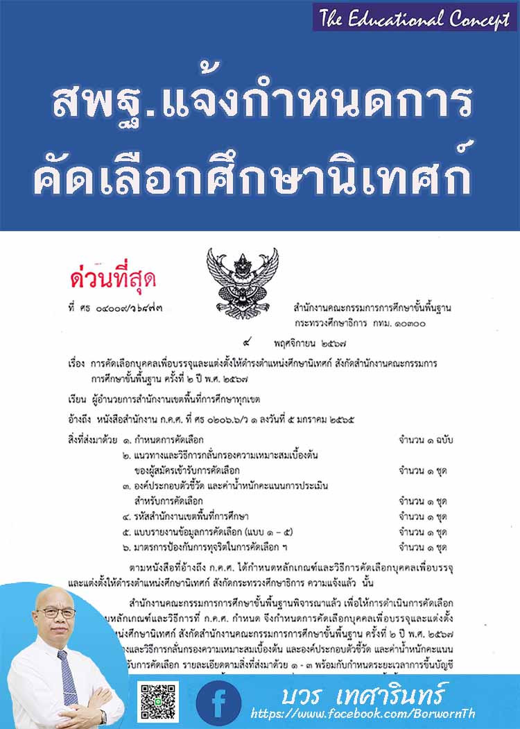 สพฐ.แจ้งกำหนดการและรายละเอียดการคัดเลือกศึกษานิเทศก์
