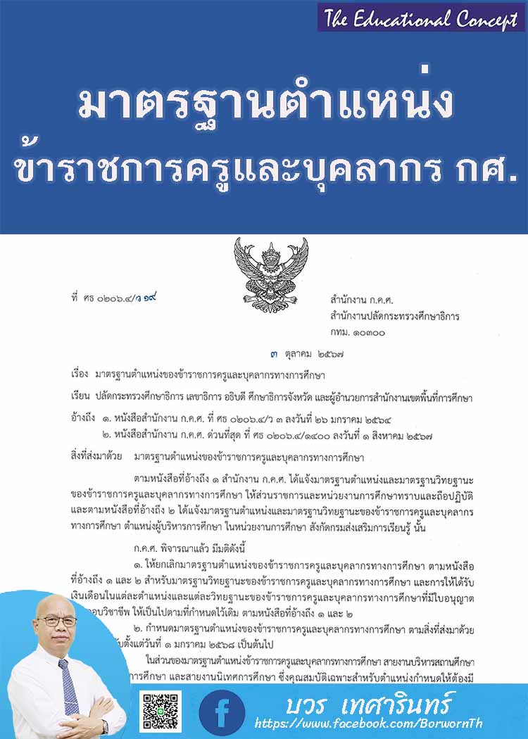 มาตรฐานตำแหน่งข้าราชการครูและบุคลากรทางกาารศึกษา (ว ๑๙/๒๕๖๗)