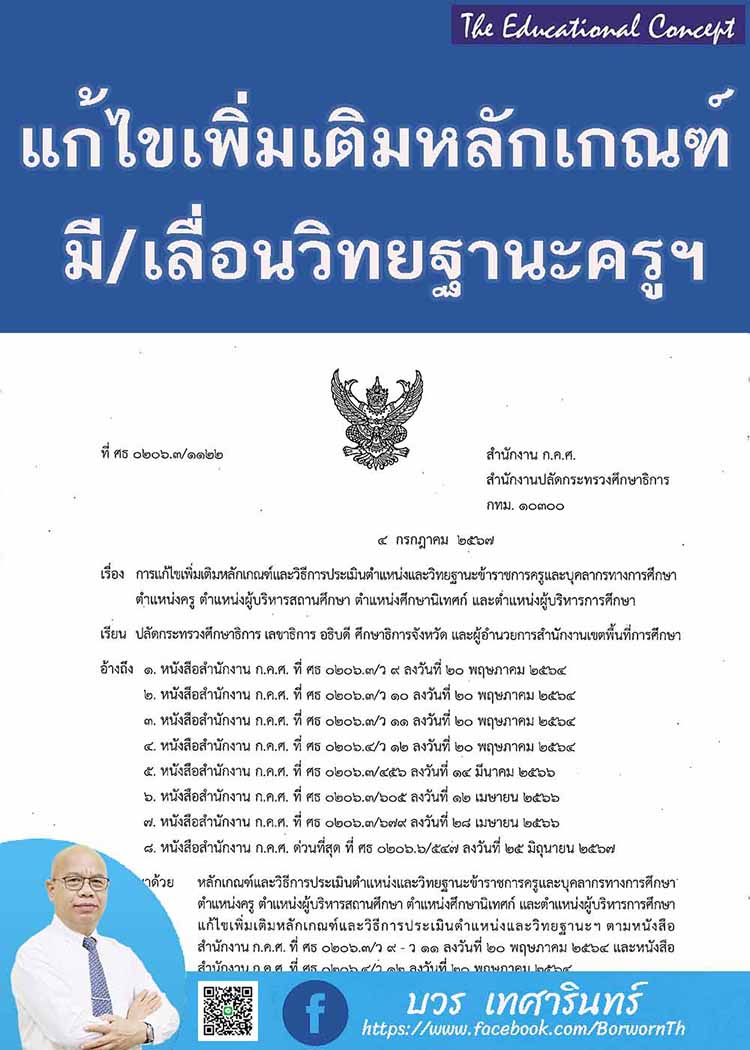 แก้ไขเพิ่มเติมหลักเกณฑ์การขอมีเลื่อนวิทยฐานะข้าราชการครูและบุคลากรทางการศึกษา