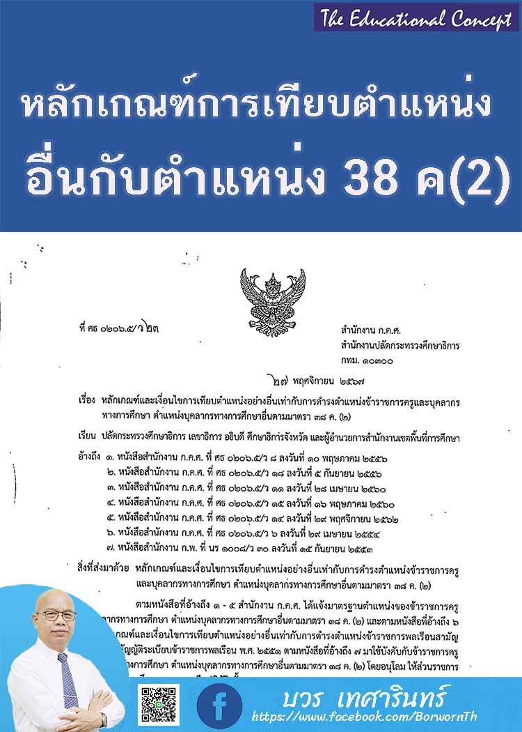 หลักเกณฑ์และเงื่อนไขการเทียบตำแหน่งอื่นกับตำแหน่งบุคลากร ๓๘ ค.(๒)