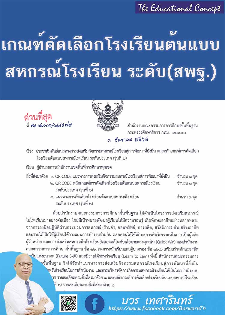 การคัดเลือกโรงเรียนต้นแบบสหกรณ์โรงเรียน สพฐ.ระดับประเทศ (รุ่นที่ 6)
